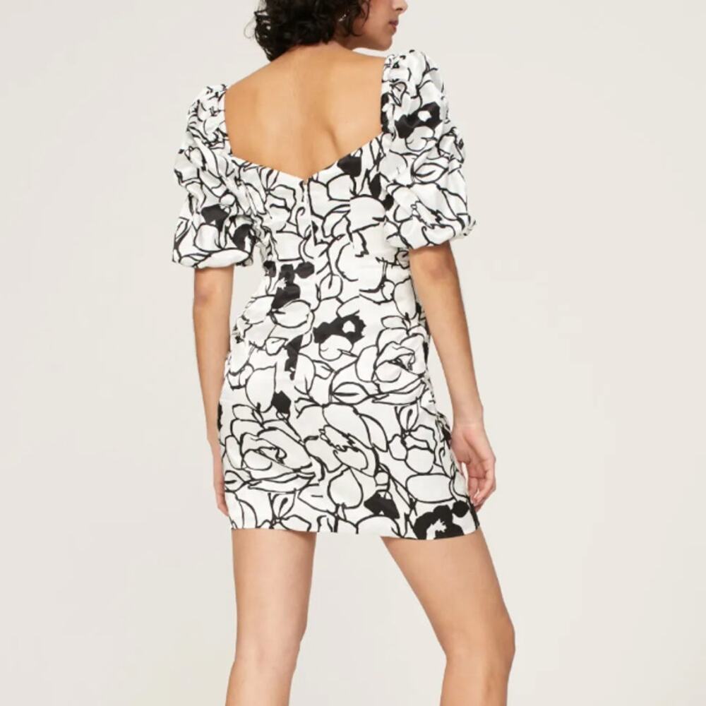 Ronny Kobo Black Floral Mini Dress Size 12 Puff Sleeve Ruche Party Designer $370 - Picture 4 of 12